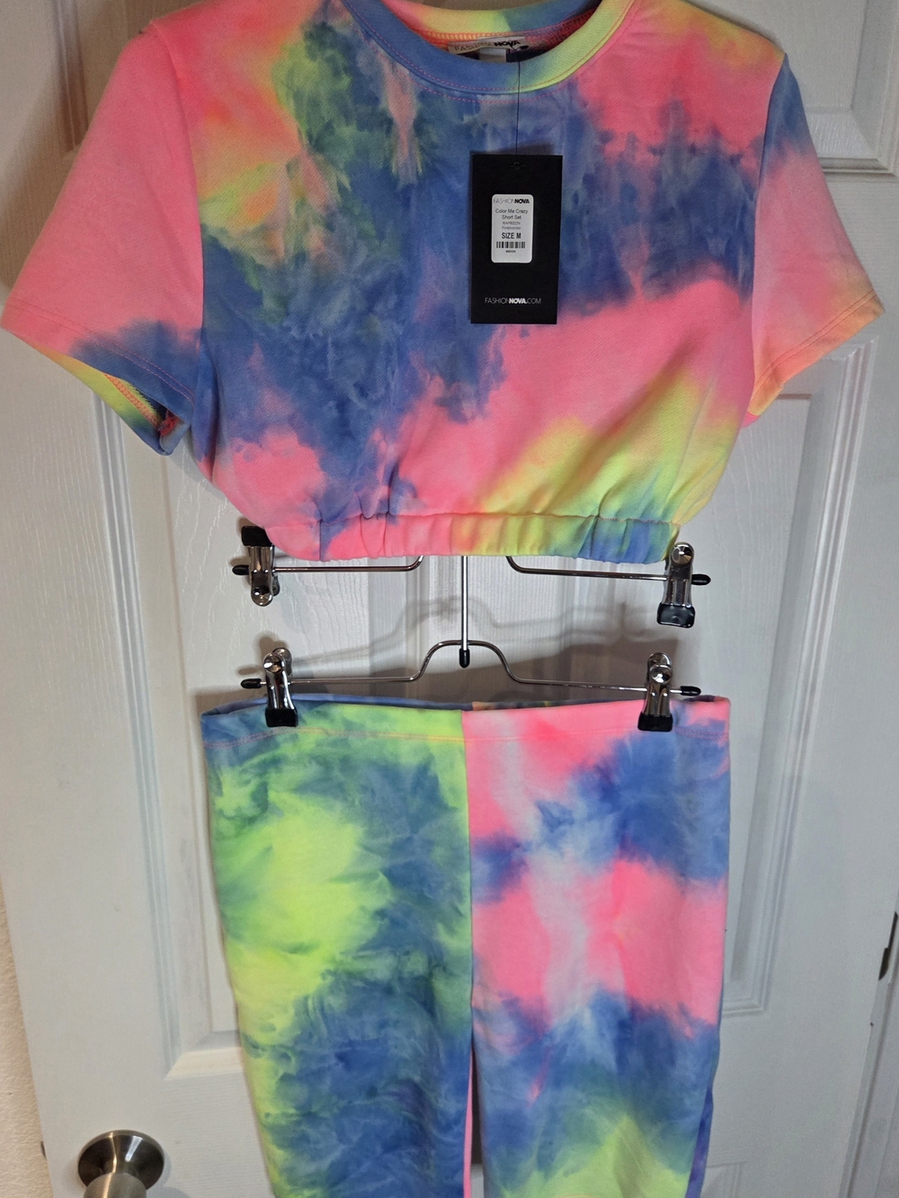 Fashion Nova Neon Tie-Dye Crop Top & Skirt Set - Pink, Blue, Lime